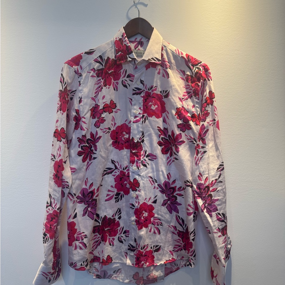 Etro White and Pink Casual Button Down Shirt with Floral Design